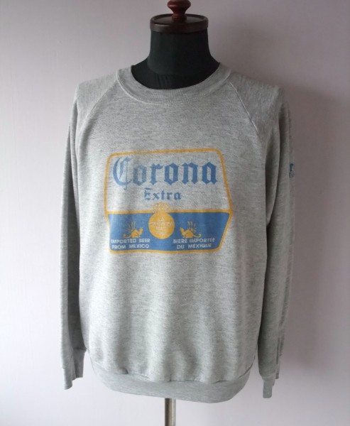 ビンテージ古着 coronaコロナ プリントスウェット企業モノビール