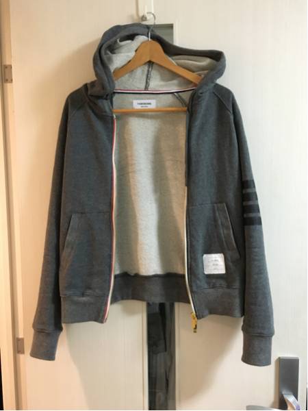 トムブラウンパーカー 1 THOM BROWNE ジップアップパーカー グレー