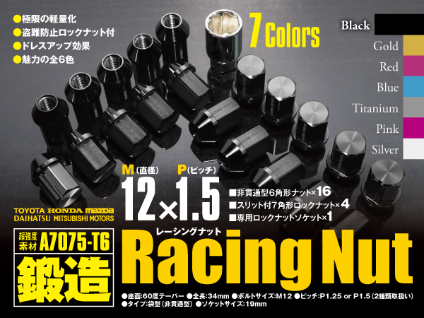 送込★超々ジュラルミン ホイールナット M12*1.5 ブラック 20本