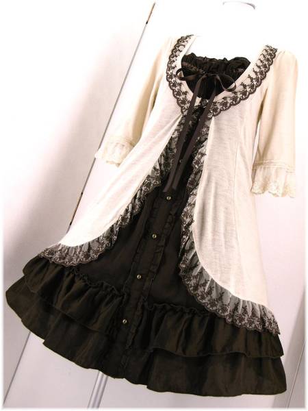 axes femme◆薔薇 刺繍 レース 重ね着風 ７分丈 ワンピース