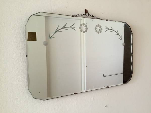 イギリス アンティーク カットガラスミラー フラワーモチーフ 鏡