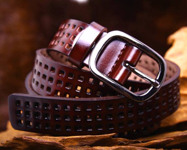 スタイリスト出品★革茶54Cベルト 正方形ドット ブラウンレザー