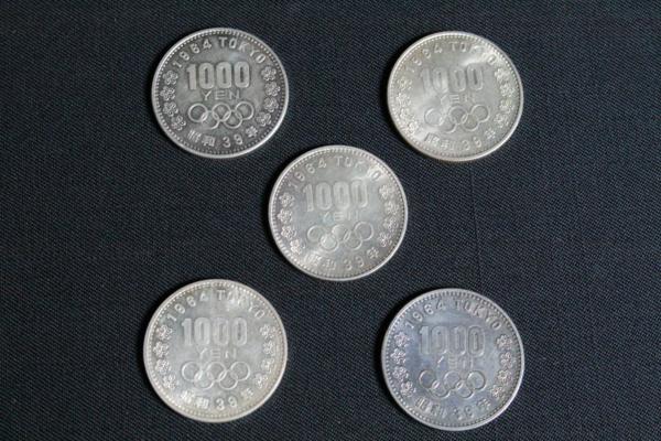 EX02131 美品 昭和39年 オリンピック 1000円銀貨 5枚 約99.9g