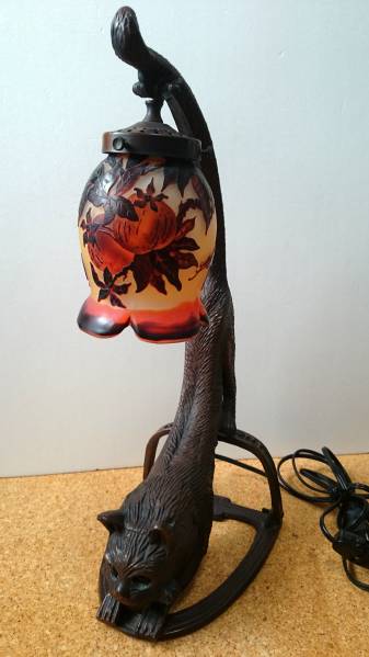 可愛いネコの電灯 ガラス電傘 エミールガレ？　オブジェ