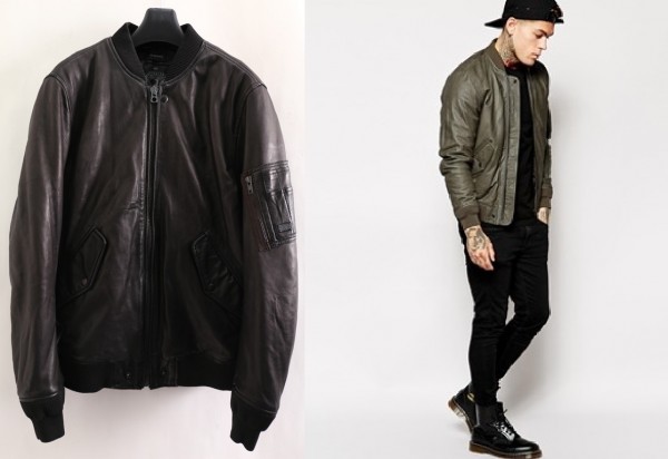 14AW DIESEL ラムレザー MA-1 ボンバー ジャケット M /L02