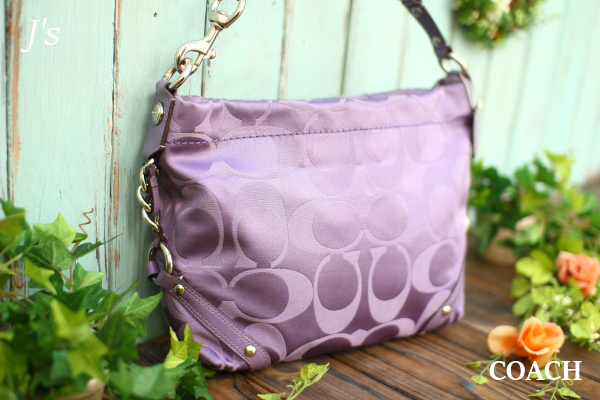 1円 コーチ シグネチャー サティーンカリー紫 ショルダー バッグ