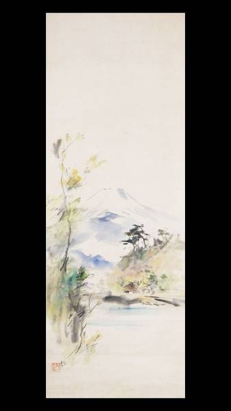 ◆掛軸 『石川欽一郎 湖畔図』 台湾洋画の父 真作保証 水彩画