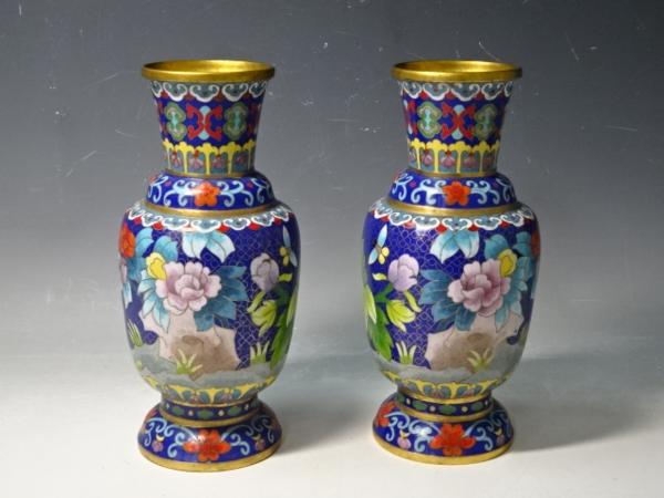 □中国【七宝 花瓶 一対】高さ20.5cm キレイな色です。 【公式通販】