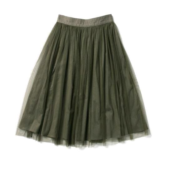 Ray BEAMS レイビームス チュールギャザースカート カーキ