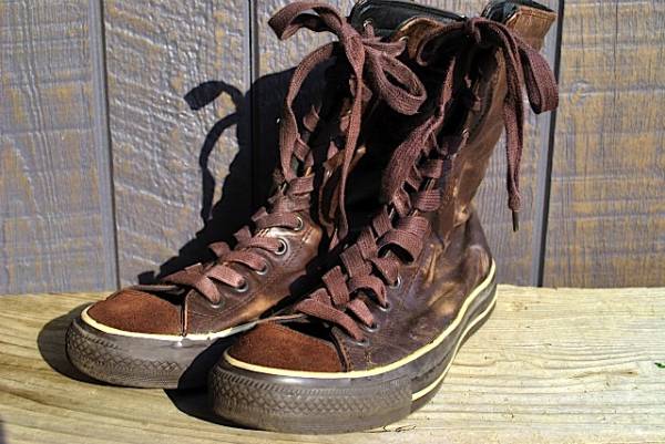 r2098☆USEDコンバースハイカットスニーカー/レザー/ブラウン/7