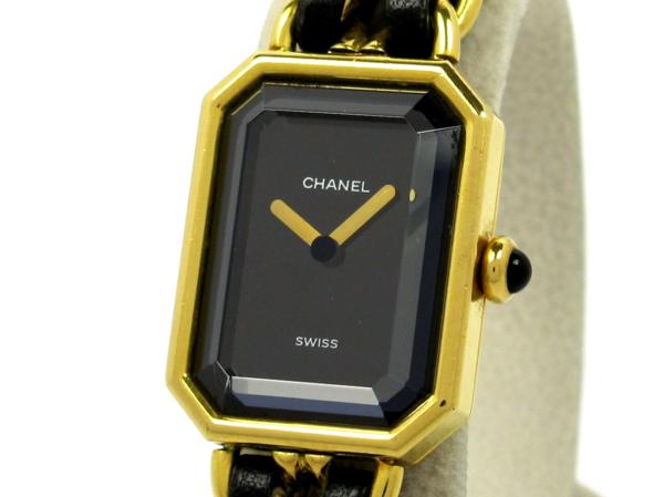 シャネル プルミエール S　クオーツ ブラック GP×レザー 中古