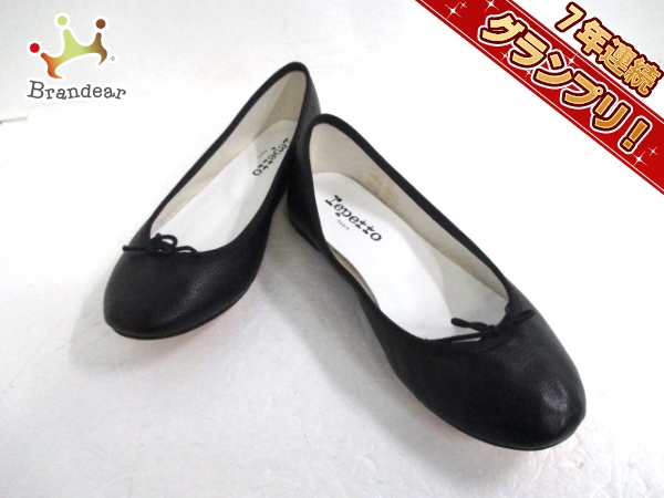 美品　Repetto ブラック フラットシューズ 37 レペット フラットシューズ 37 1/2 レディース 美品 黒 レザー repetto