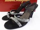 フェラガモ ビーズ装飾 サテン ストラップ サンダル 5C*32879