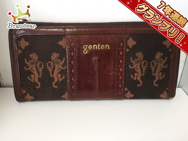 ゲンテン 長財布 ダークブラウン×ブラウン L字ファスナー genten 