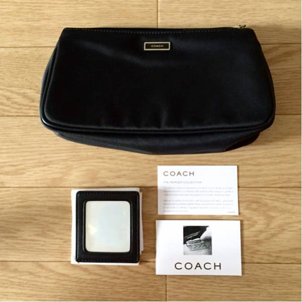 未使用 COACH コーチ ◇ ポーチ 鏡付き ブラック