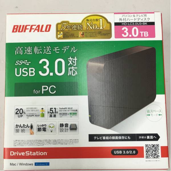 PC周辺機器 BUFFALO 外付けHDD 3TB ブラック HD-LC3.0U3-BK
