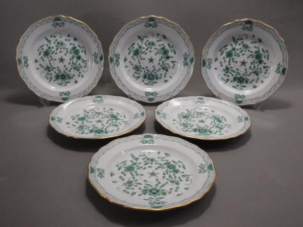 □マイセン インドの華 リッチグリーン 18cm皿 6枚 中古□NKAS