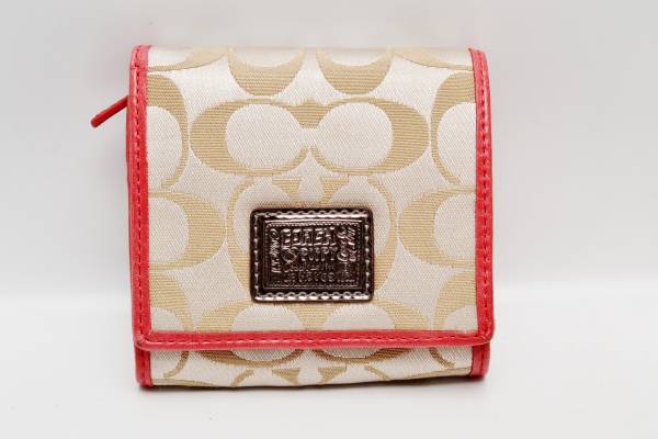 程度良好♪コーチ★POPPY★二つ折り財布★ベージュ×ピンク