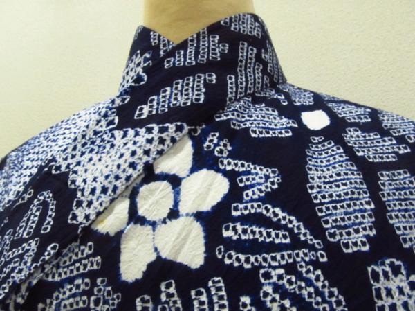 ★着物10★ 1円 木綿 絞り 大輪の花 浴衣 ☆☆☆