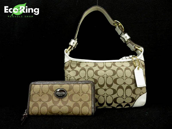 1円 コーチ シグネチャー バッグ 長財布 計2点セット BR805