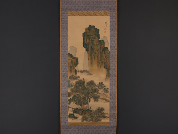 【伝来】a3393〈立原杏所〉青緑山水図 唐画 水戸藩士 文晁門下