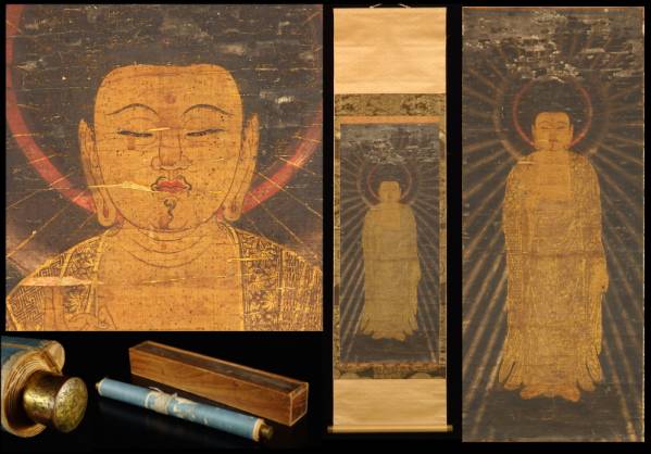 阿弥陀来迎図　手描き　仏画　肉筆　絵画 仏画 仏教美術 阿弥陀三尊来迎図 文化遺産オンライン : 肉筆絹本華芳 中国
