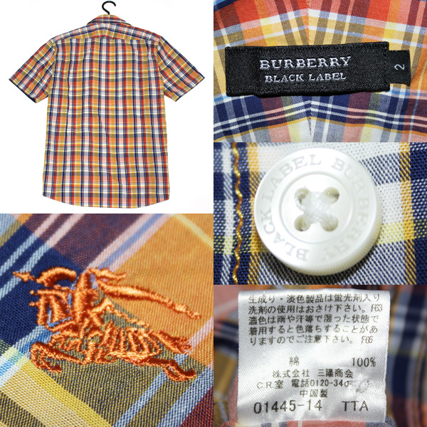 バーバリーブラックレーベル左胸ホース刺繍 チェック半袖シャツ2