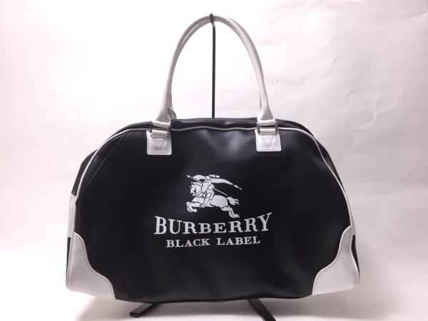☆BURBERRY バーバリー ブラックレーベル ボストンバッグ/トートバッグ ○名作 バーバリーブラックレーベル ボストンバッグ ロゴ 黒 白
