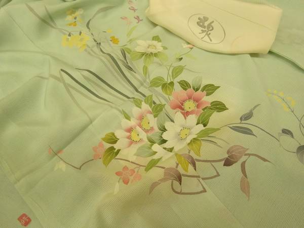 ★作家物・手描き花々【五泉／正絹夏絽訪問着未仕立品】