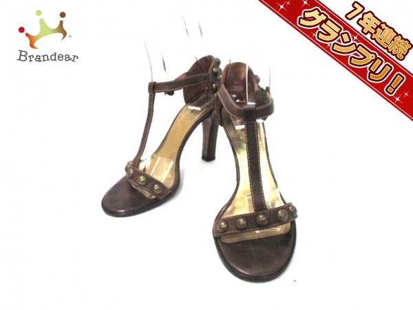 クロエ サンダル 37 レディース ダークブラウン スタッズ レザー