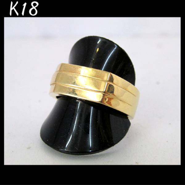 【印台】 Ｋ18 デザイン印台リング 19号 15.4ｇ
