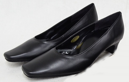 (5E)日本製本革スクエアトゥパンプス◆ブラック/26.0cm◆rf810b