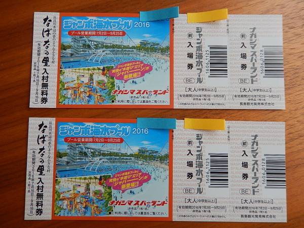 ナガシマスパーランド&ジャンボ海水プール入場券 2枚セット ①