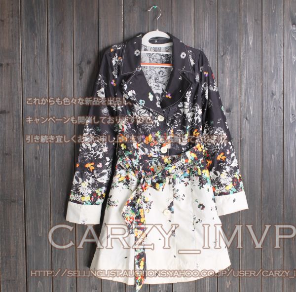 N35限定Spain Desigual 上質 レディース コート花柄着痩せ 薄40