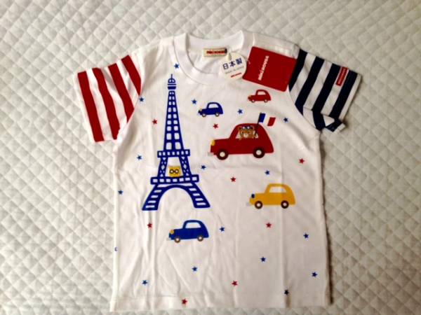 新品ミキハウスプッチーエッフェル塔車Tシャツ100ダブルB