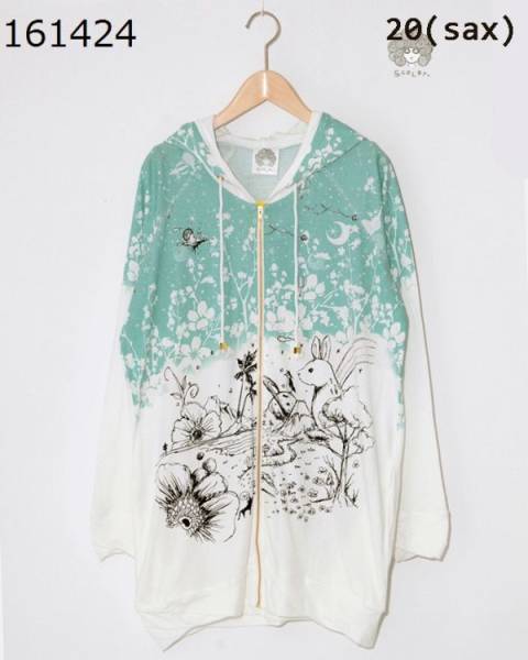 新品衣料 プリントパーカー　サックス　超特価