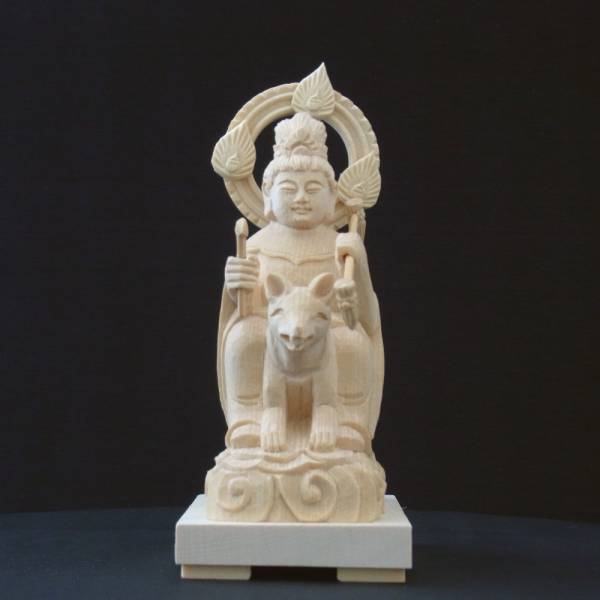 木彫仏像】稲荷大明神 騎孤像 総高12.5cm ひのき桧