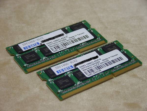 PC3-8500 SO-DIMM IO-DATA SDY1066-4GX2★計8GB