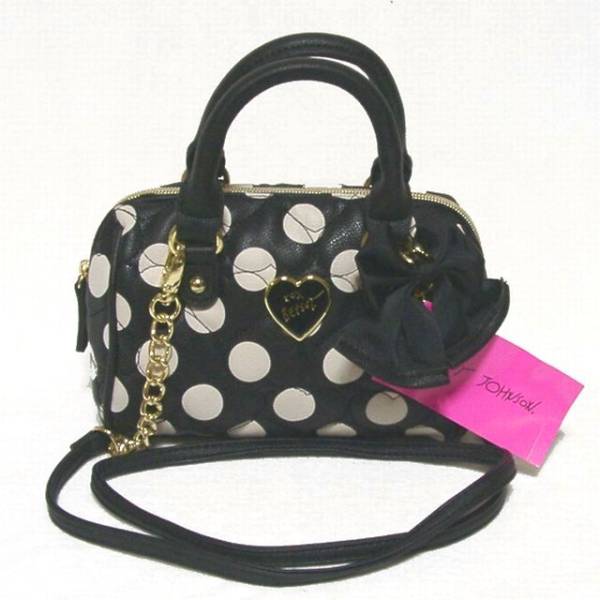 ●正規品●BETSEY JOHNSON リボン付ミニボストン 黒Xドット柄●
