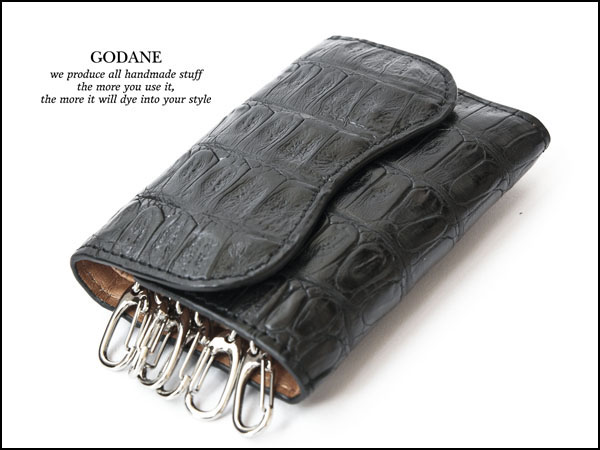 Outlet ゴダン カイマンクロコ背ワニ革 キーケース6連 ブラック