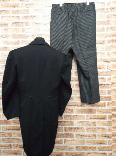 燕尾服/モーニング/結婚式/フォーマル/男 黒×ストライプ[OW7562