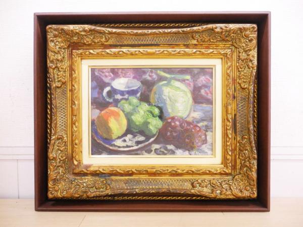 肉質画【静物】作者不明 ♯2 肉筆 山本直治 静物 油彩 静物画 4号 在銘 額装入り 二