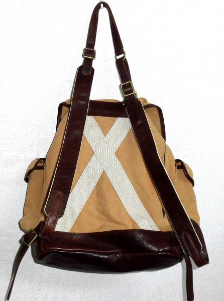 gen ten キャンバス・ レザー リュック・バックパックセット 極美品 genten/ゲンテン 帆布キャンバス×レザー リュック(ゲンテン