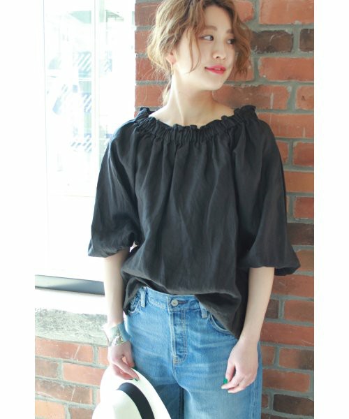送料込　ジャーナル　40リネンブラウス　オフショルダー　黒　
