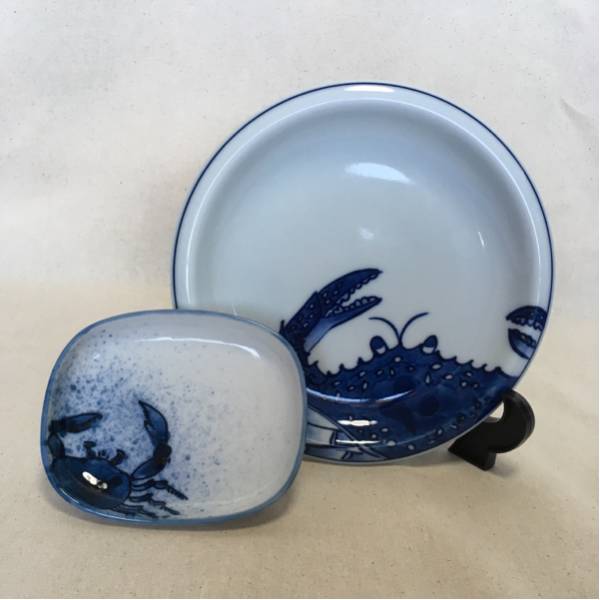 源右衛門窯 染付蟹絵 銘々皿 5枚 小皿5枚 セット