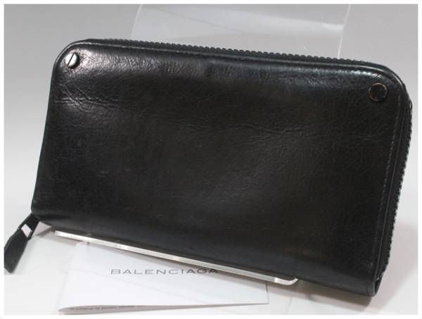 1円～【バレンシアガ本物】ラウンドジップ財布/レザー【C195⑦I
