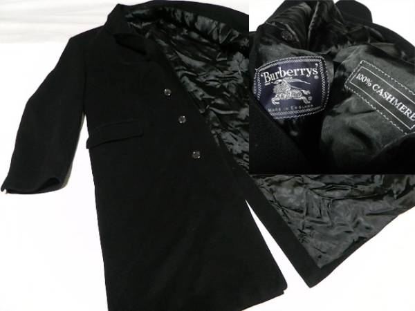 G-19　●バーバリー！カシミヤ１００％ ロングコート 黒●