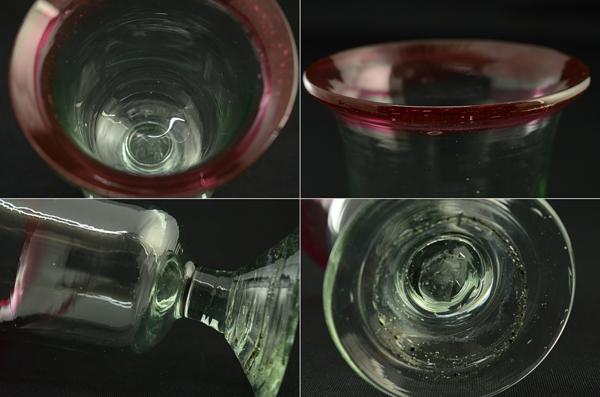 アイスクリームコップ（明治、大正時代） 骨董 時代ガラス 希少 金赤