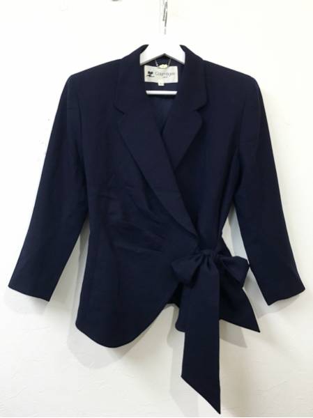 Courreges クレージュ ウール リボン デザイン ジャケット 9 紺
