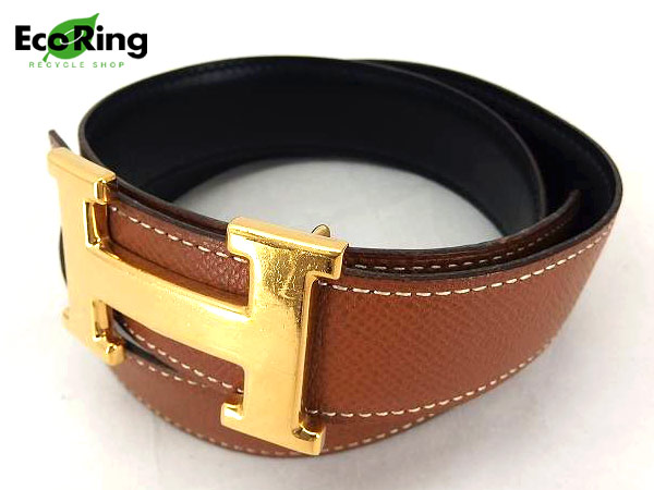 1円 エルメス コンスタンス Hベルト ○V刻印 110 茶×黒 BD556